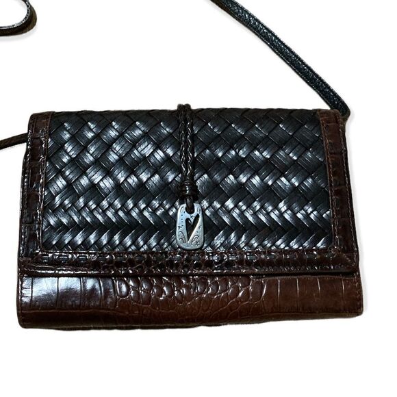 Brighton small wallet/bag Crossbody black and brown woven & crocodile print - Picture 1 of 11